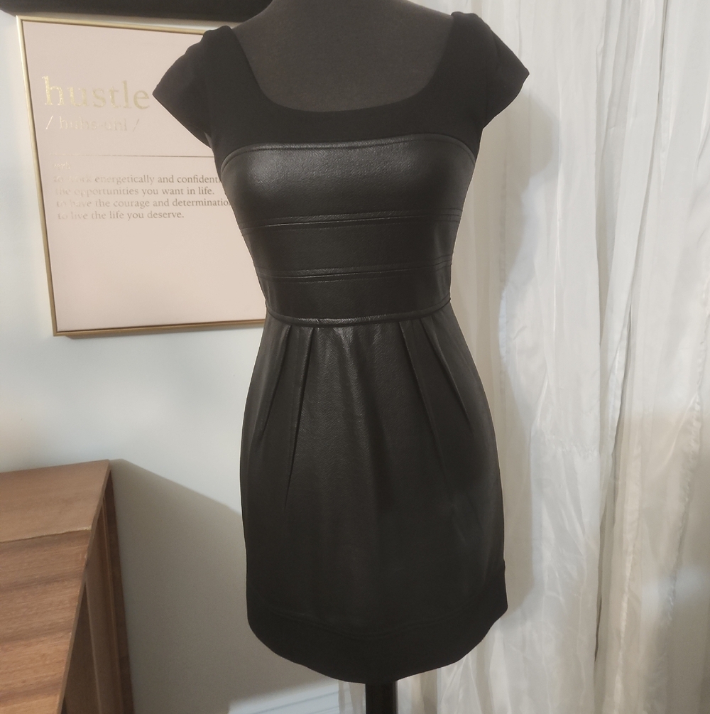 BCBGMaxAzria Black Faux-Leather Mini Dress Sz 04